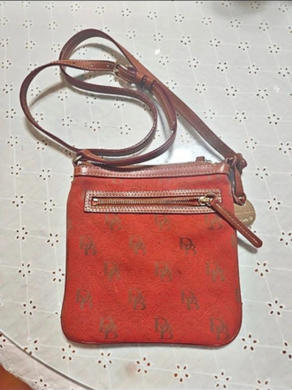 Dooney & Bourke Red & Brown Monogram Crossbody Bag